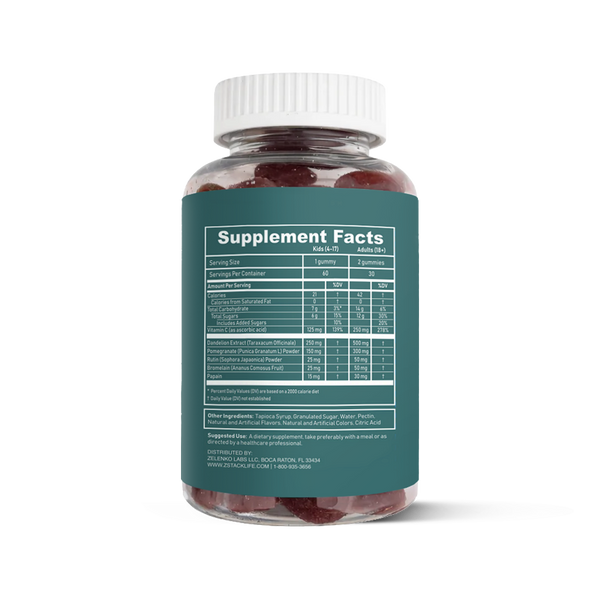 Supplement bottle with a green label showing 'Supplement Facts' on a white background